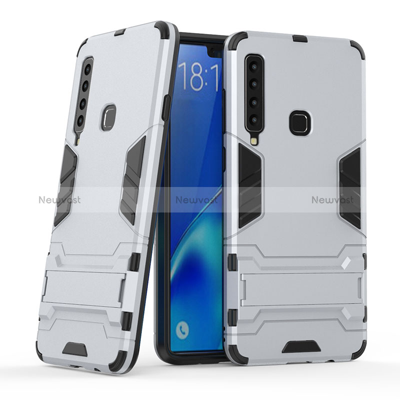 Silicone Matte Finish and Plastic Back Cover Case with Stand T03 for Samsung Galaxy A9 (2018) A920