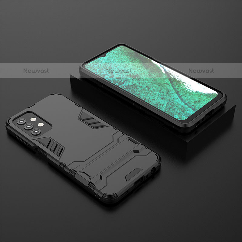 Silicone Matte Finish and Plastic Back Cover Case with Stand T03 for Samsung Galaxy M32 5G Black