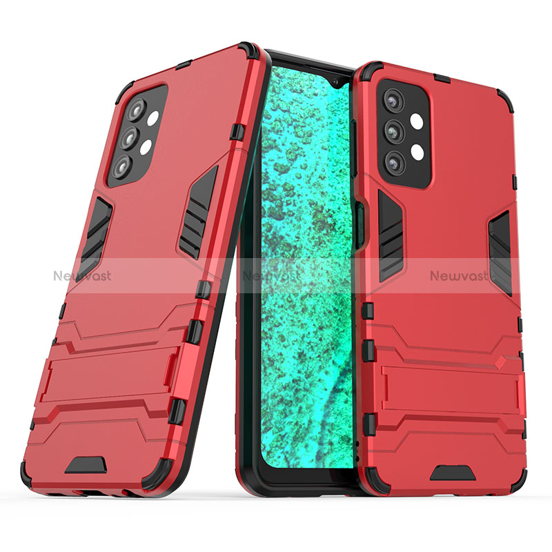 Silicone Matte Finish and Plastic Back Cover Case with Stand T04 for Samsung Galaxy A32 5G Red