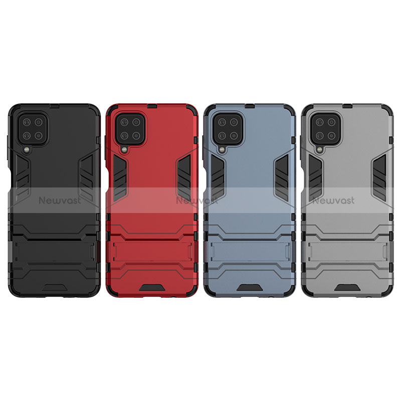 Silicone Matte Finish and Plastic Back Cover Case with Stand T04 for Samsung Galaxy M12