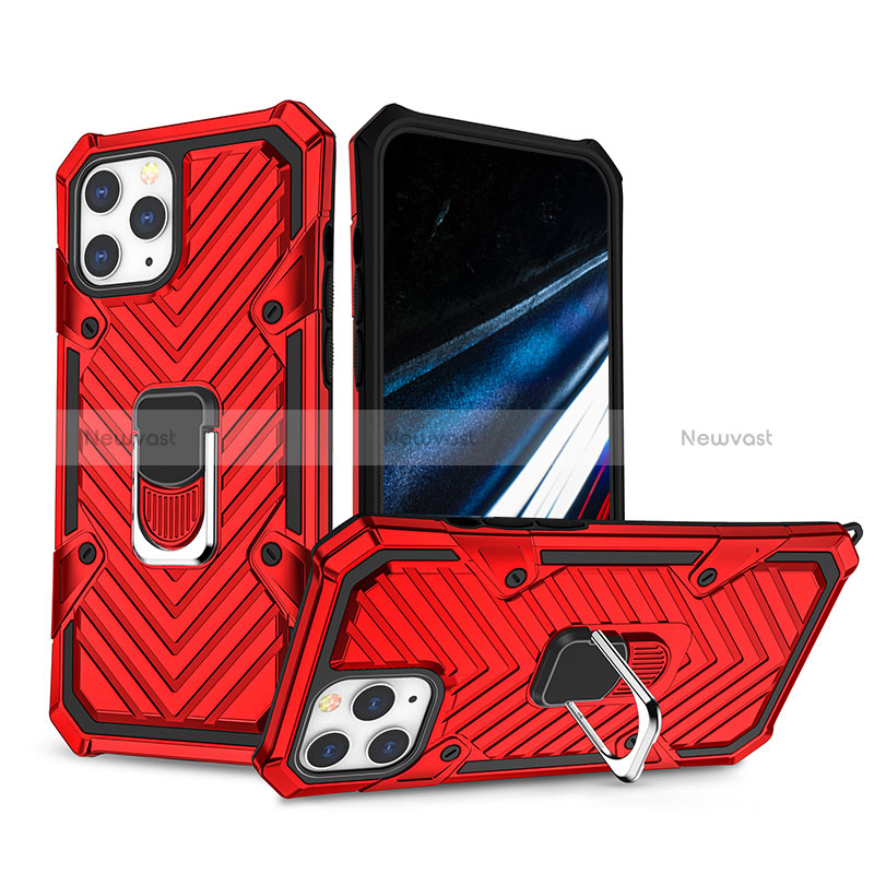 Silicone Matte Finish and Plastic Back Cover Case with Stand YF1 for Apple iPhone 13 Pro Max Red