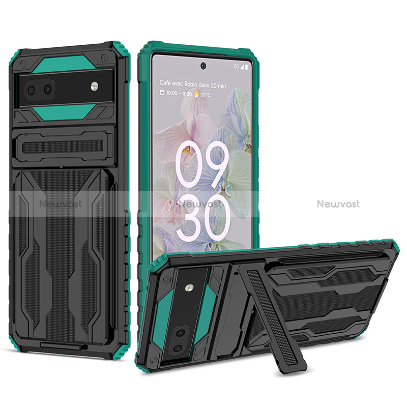 Silicone Matte Finish and Plastic Back Cover Case with Stand YF1 for Google Pixel 6a 5G Green