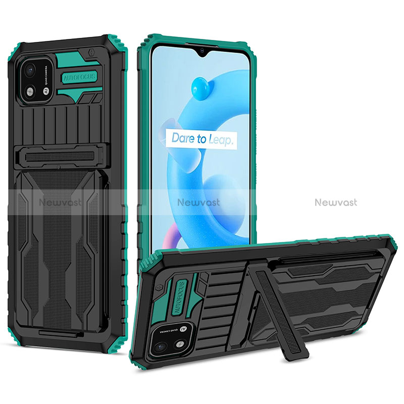 Silicone Matte Finish and Plastic Back Cover Case with Stand YF1 for Realme C11 (2021)