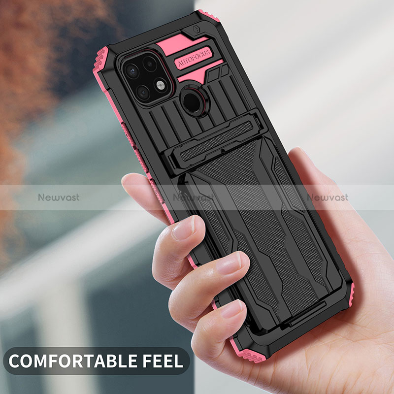 Silicone Matte Finish and Plastic Back Cover Case with Stand YF1 for Realme C21