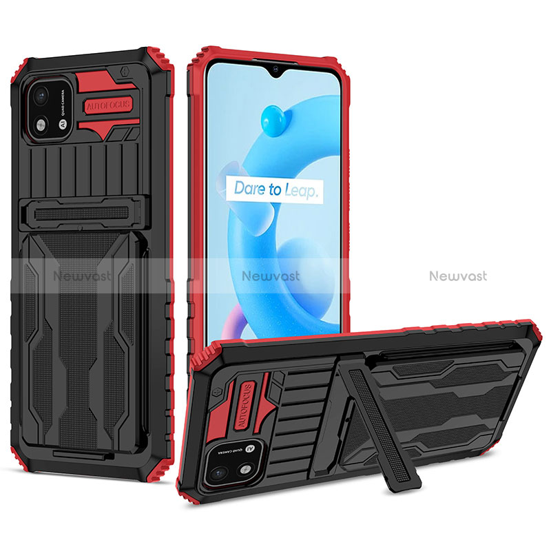 Silicone Matte Finish and Plastic Back Cover Case with Stand YF1 for Realme Narzo 50i Red