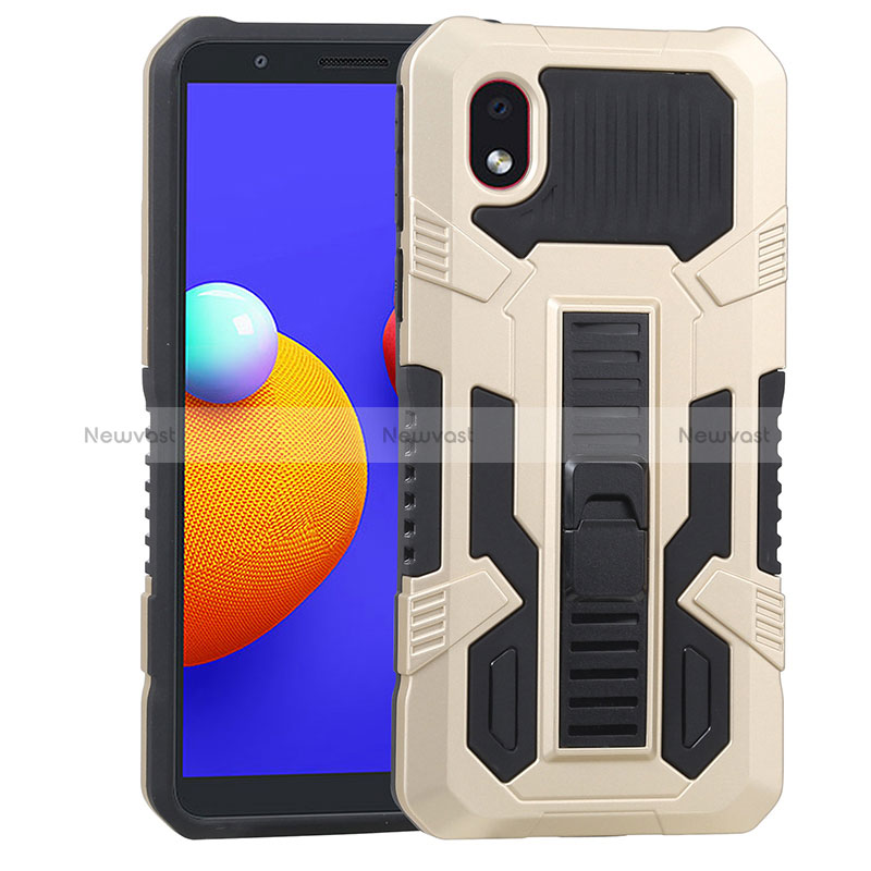 Silicone Matte Finish and Plastic Back Cover Case with Stand YF1 for Samsung Galaxy A01 Core Gold