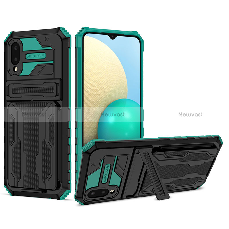 Silicone Matte Finish and Plastic Back Cover Case with Stand YF1 for Samsung Galaxy A02 Green