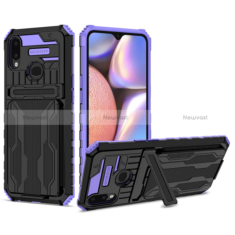 Silicone Matte Finish and Plastic Back Cover Case with Stand YF1 for Samsung Galaxy A10s Purple