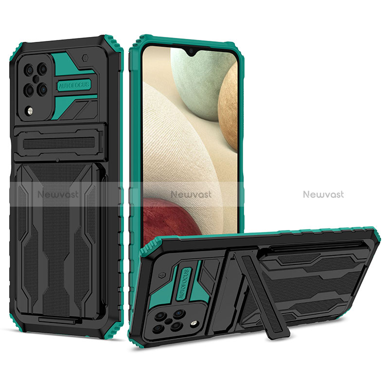 Silicone Matte Finish and Plastic Back Cover Case with Stand YF1 for Samsung Galaxy A12 5G Green