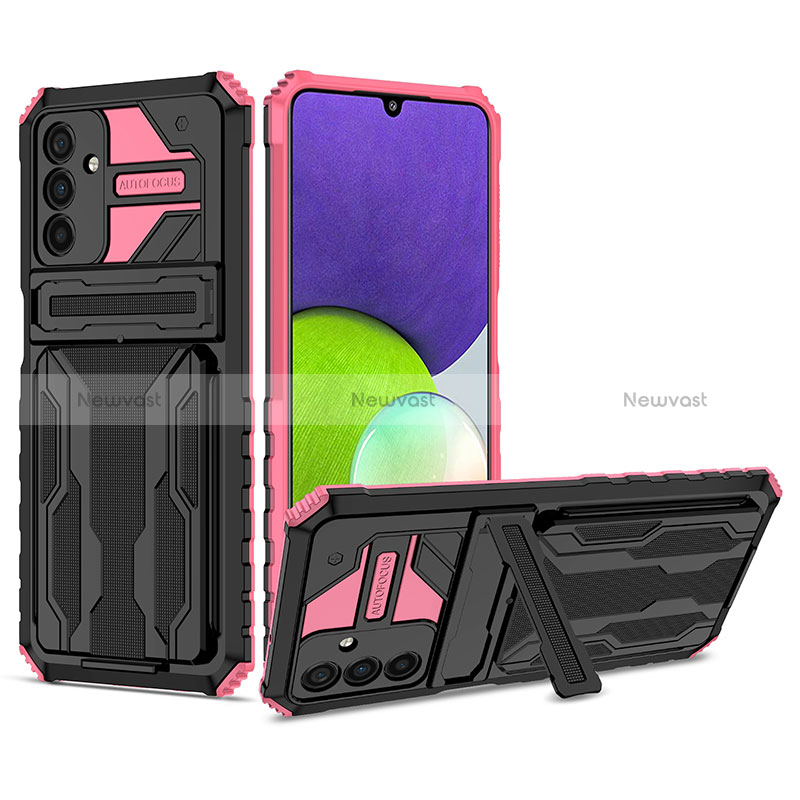 Silicone Matte Finish and Plastic Back Cover Case with Stand YF1 for Samsung Galaxy A13 5G Pink