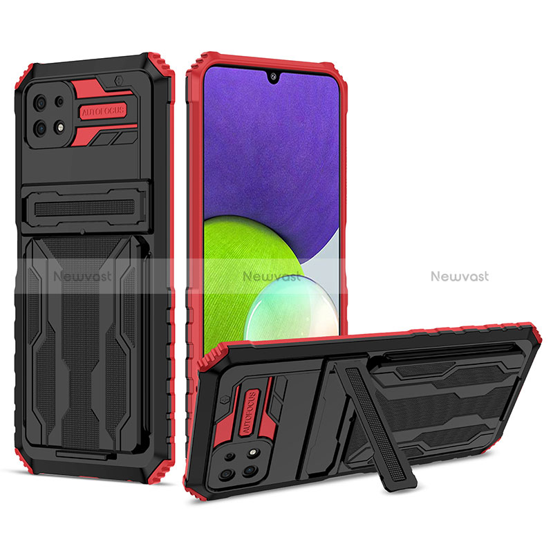 Silicone Matte Finish and Plastic Back Cover Case with Stand YF1 for Samsung Galaxy A22 5G Red