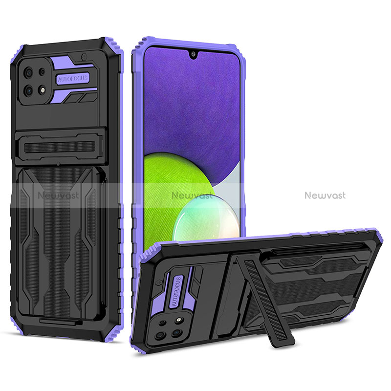 Silicone Matte Finish and Plastic Back Cover Case with Stand YF1 for Samsung Galaxy A22s 5G Purple