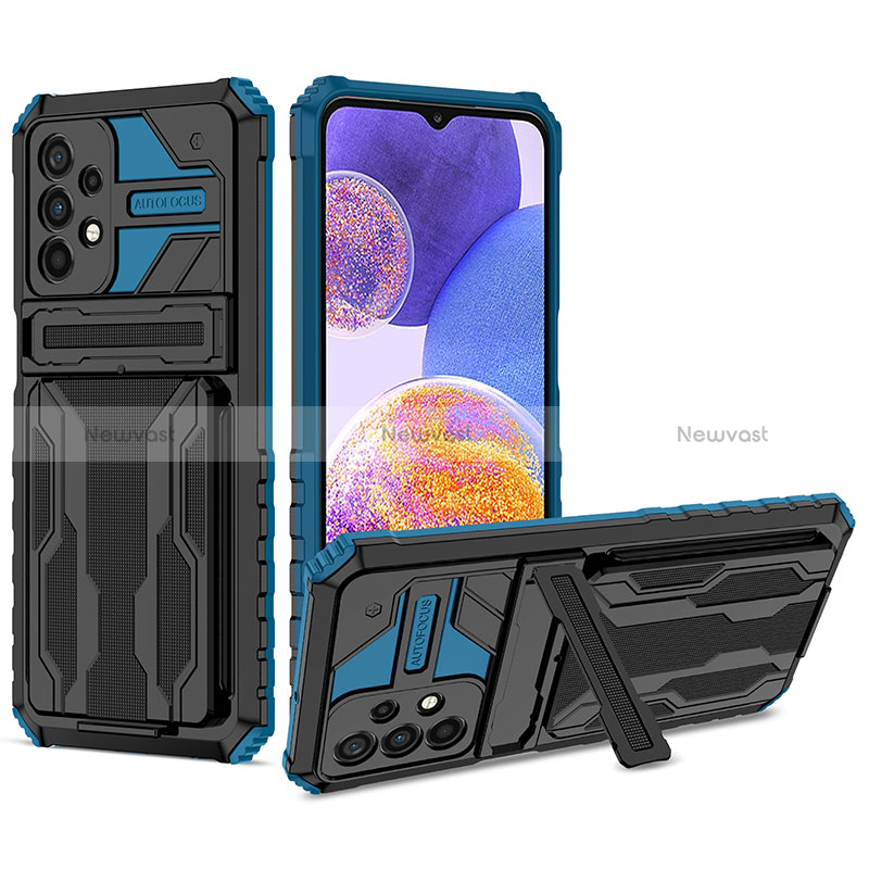 Silicone Matte Finish and Plastic Back Cover Case with Stand YF1 for Samsung Galaxy A23 4G Blue