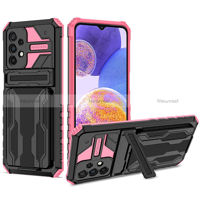 Silicone Matte Finish and Plastic Back Cover Case with Stand YF1 for Samsung Galaxy A23 4G Pink
