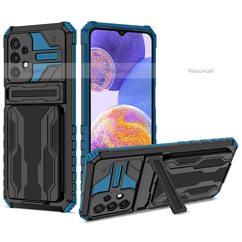 Silicone Matte Finish and Plastic Back Cover Case with Stand YF1 for Samsung Galaxy A23 5G Blue