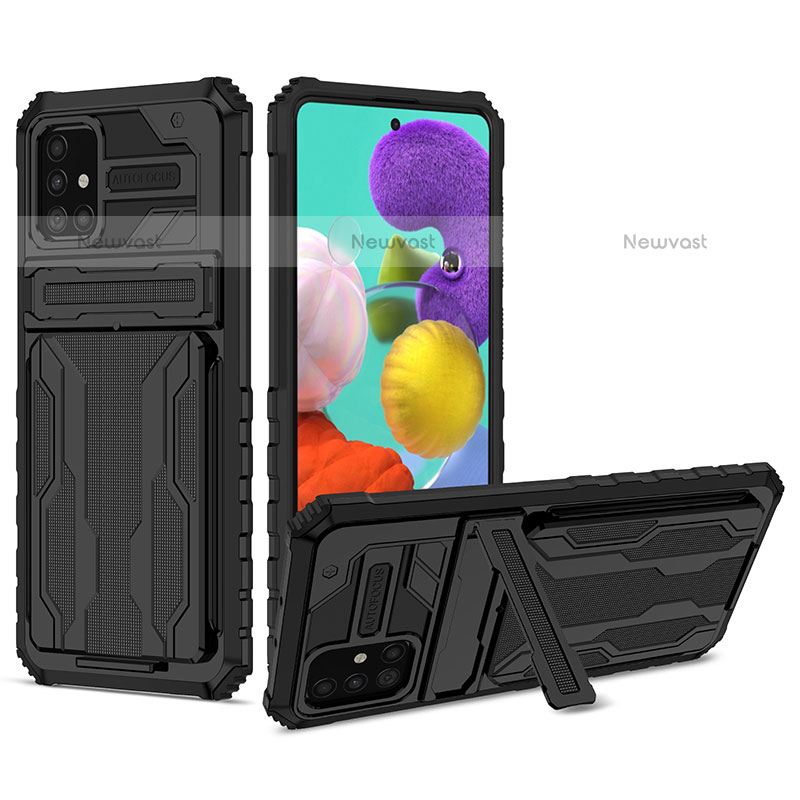 Silicone Matte Finish and Plastic Back Cover Case with Stand YF1 for Samsung Galaxy A31 Black