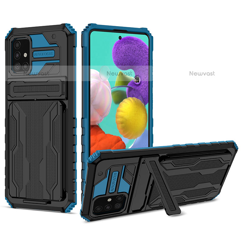 Silicone Matte Finish and Plastic Back Cover Case with Stand YF1 for Samsung Galaxy A31 Blue