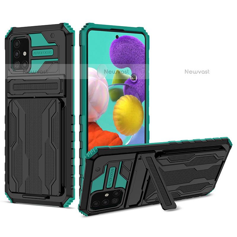 Silicone Matte Finish and Plastic Back Cover Case with Stand YF1 for Samsung Galaxy A31 Green