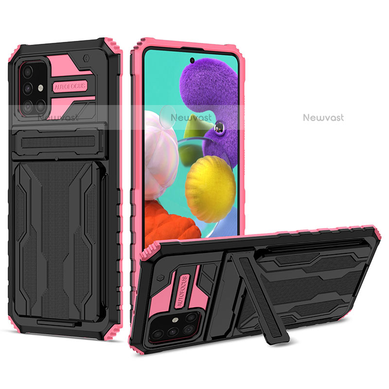 Silicone Matte Finish and Plastic Back Cover Case with Stand YF1 for Samsung Galaxy A31 Hot Pink