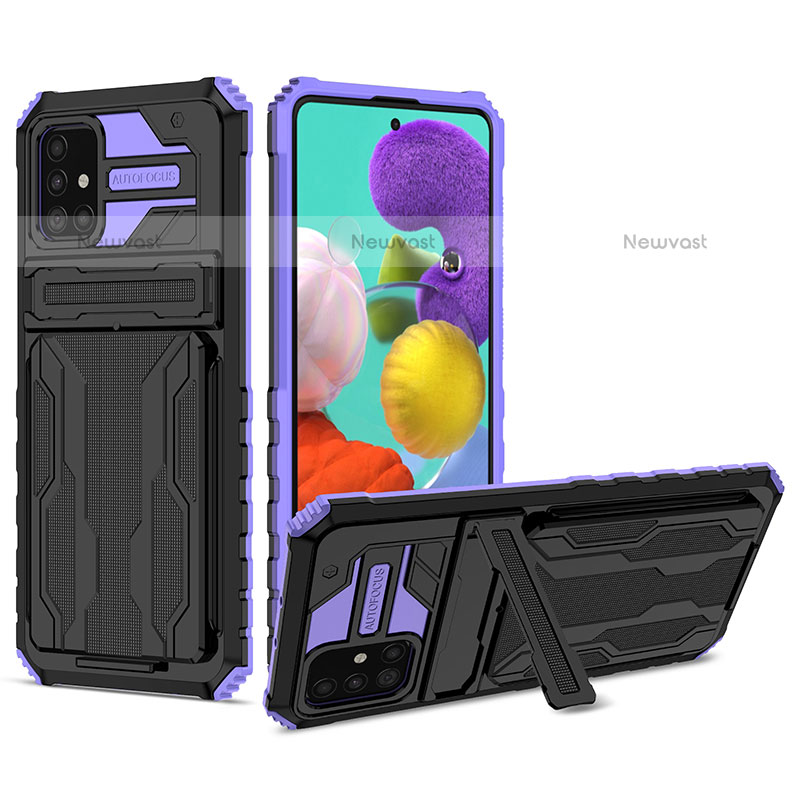 Silicone Matte Finish and Plastic Back Cover Case with Stand YF1 for Samsung Galaxy A31 Purple