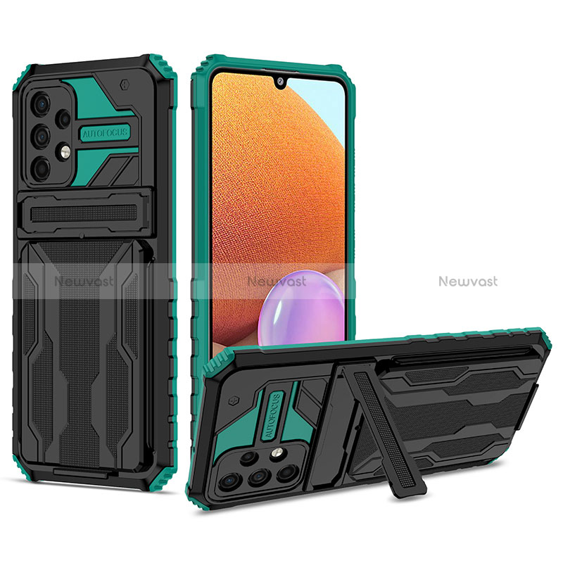 Silicone Matte Finish and Plastic Back Cover Case with Stand YF1 for Samsung Galaxy A32 4G Green