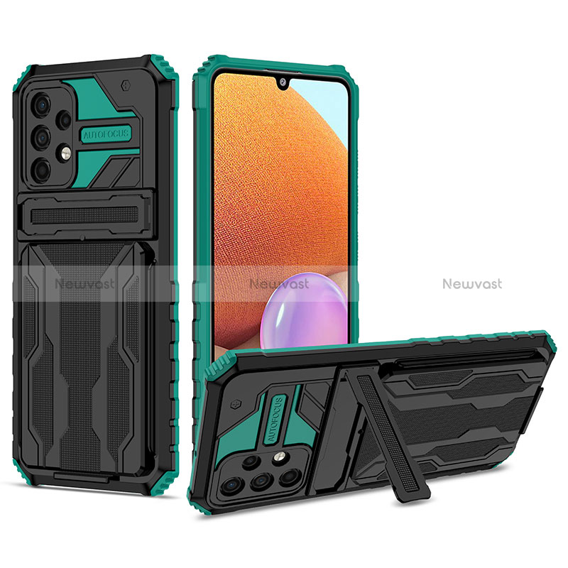 Silicone Matte Finish and Plastic Back Cover Case with Stand YF1 for Samsung Galaxy A32 5G Green