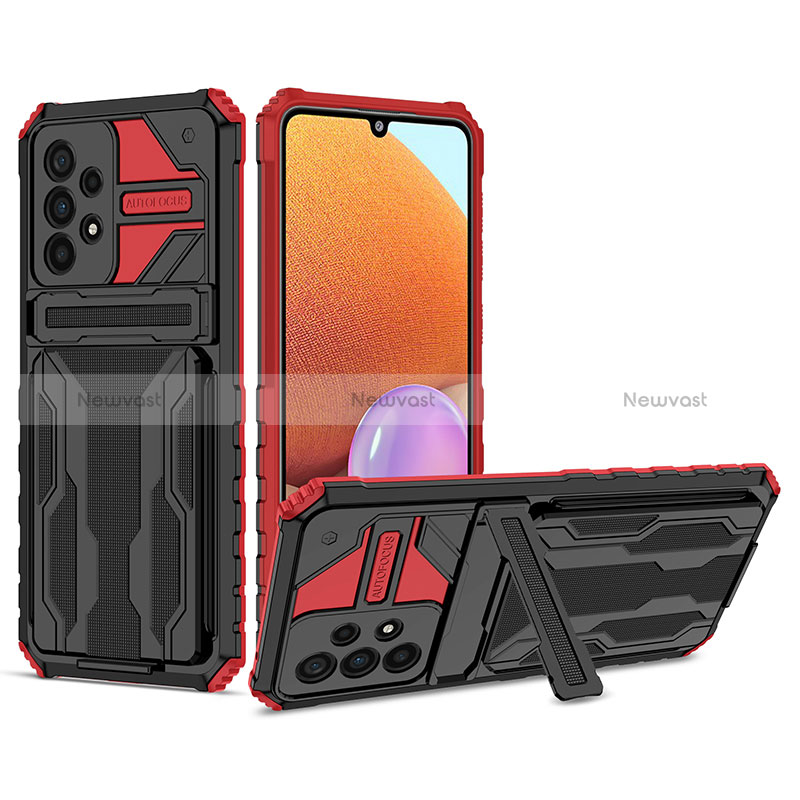 Silicone Matte Finish and Plastic Back Cover Case with Stand YF1 for Samsung Galaxy A33 5G Red