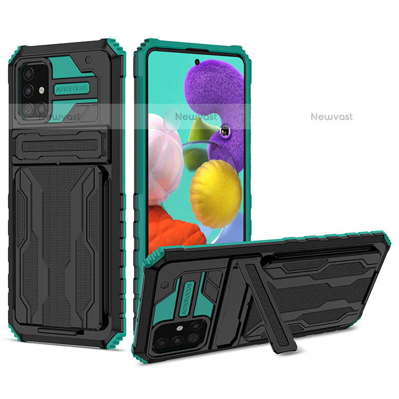 Silicone Matte Finish and Plastic Back Cover Case with Stand YF1 for Samsung Galaxy A51 4G Green