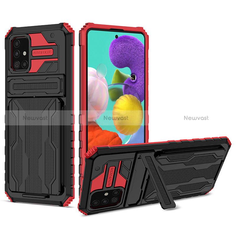 Silicone Matte Finish and Plastic Back Cover Case with Stand YF1 for Samsung Galaxy A51 5G Red