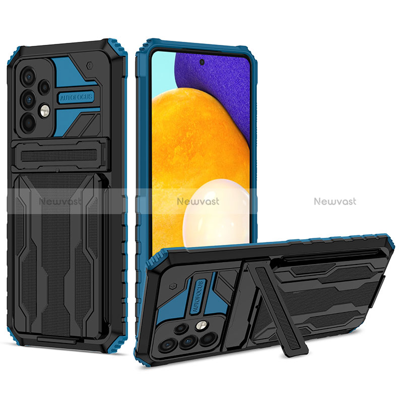 Silicone Matte Finish and Plastic Back Cover Case with Stand YF1 for Samsung Galaxy A52 4G Blue