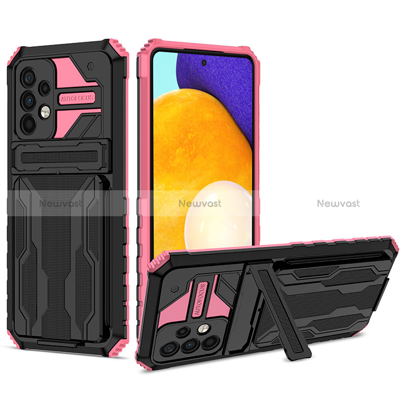 Silicone Matte Finish and Plastic Back Cover Case with Stand YF1 for Samsung Galaxy A52 4G Pink