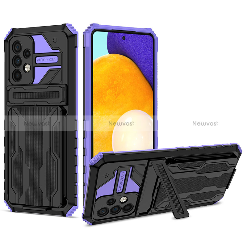 Silicone Matte Finish and Plastic Back Cover Case with Stand YF1 for Samsung Galaxy A52 4G Purple