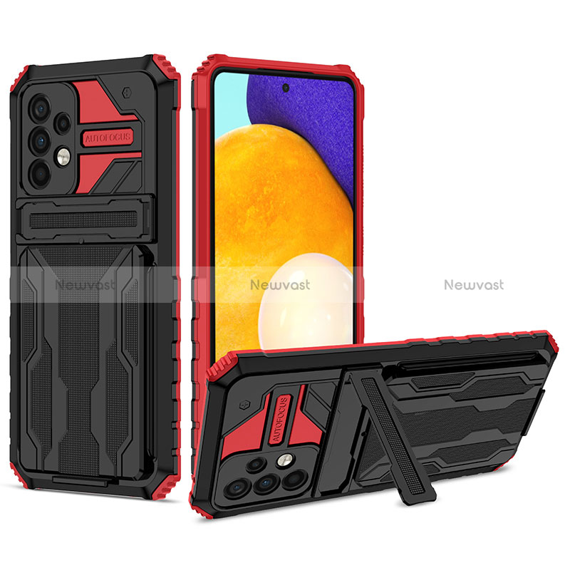 Silicone Matte Finish and Plastic Back Cover Case with Stand YF1 for Samsung Galaxy A52 4G Red