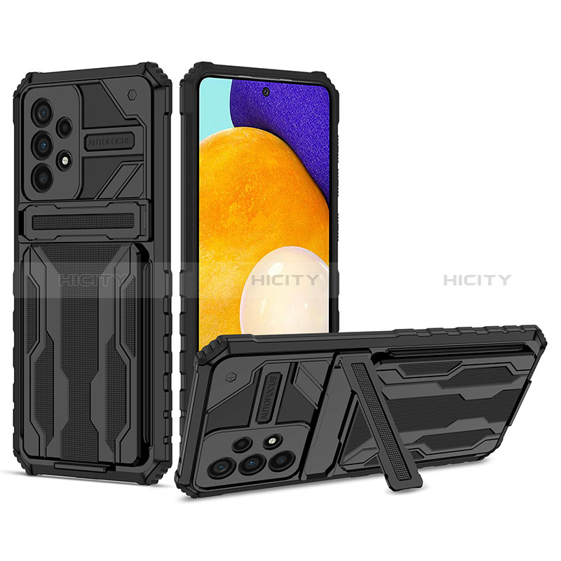 Silicone Matte Finish and Plastic Back Cover Case with Stand YF1 for Samsung Galaxy A53 5G Black