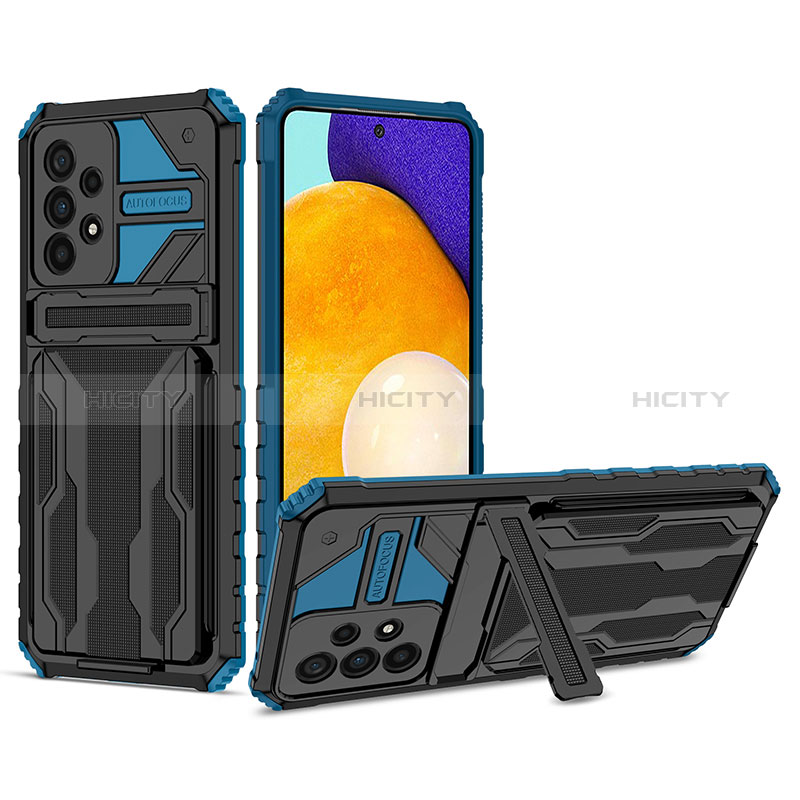 Silicone Matte Finish and Plastic Back Cover Case with Stand YF1 for Samsung Galaxy A53 5G Blue