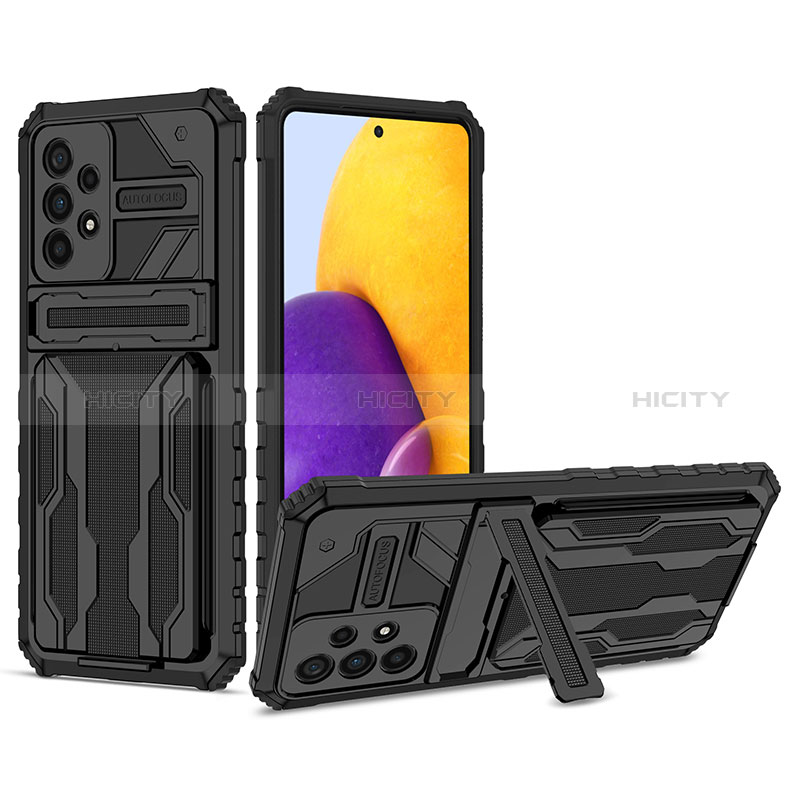 Silicone Matte Finish and Plastic Back Cover Case with Stand YF1 for Samsung Galaxy A73 5G Black