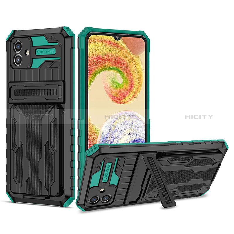 Silicone Matte Finish and Plastic Back Cover Case with Stand YF1 for Samsung Galaxy F04 Green