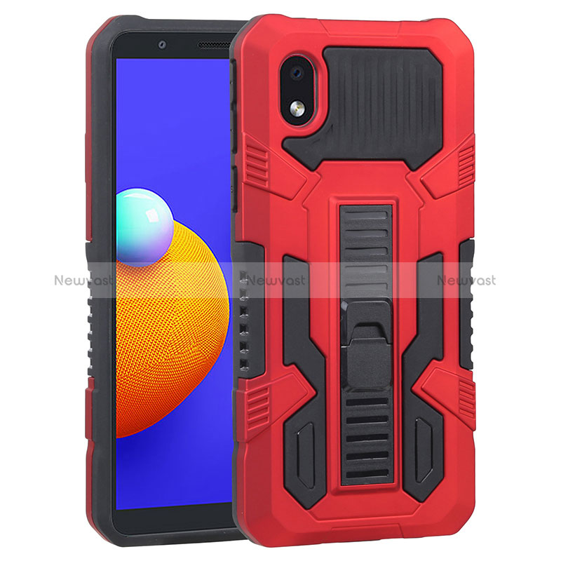 Silicone Matte Finish and Plastic Back Cover Case with Stand YF1 for Samsung Galaxy M01 Core Red