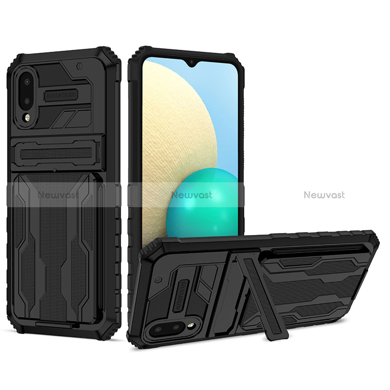 Silicone Matte Finish and Plastic Back Cover Case with Stand YF1 for Samsung Galaxy M02 Black