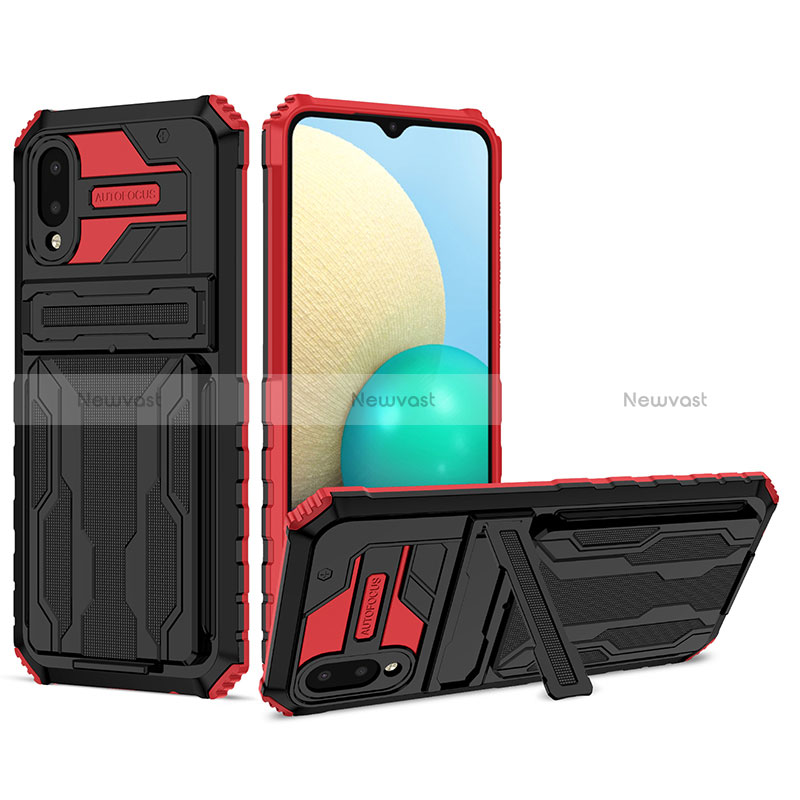 Silicone Matte Finish and Plastic Back Cover Case with Stand YF1 for Samsung Galaxy M02 Red