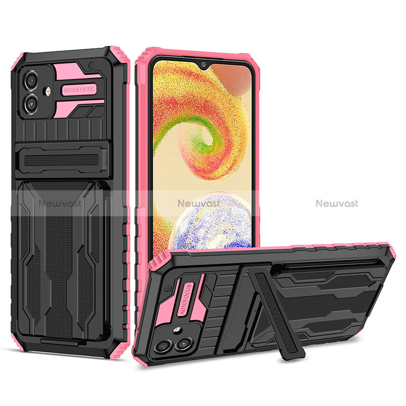 Silicone Matte Finish and Plastic Back Cover Case with Stand YF1 for Samsung Galaxy M04 Pink