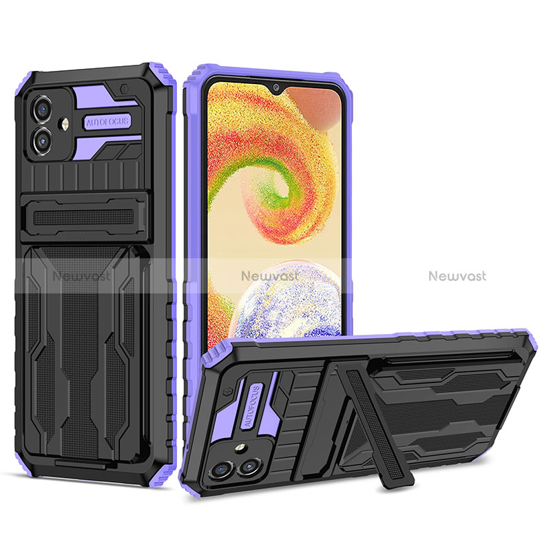 Silicone Matte Finish and Plastic Back Cover Case with Stand YF1 for Samsung Galaxy M04 Purple