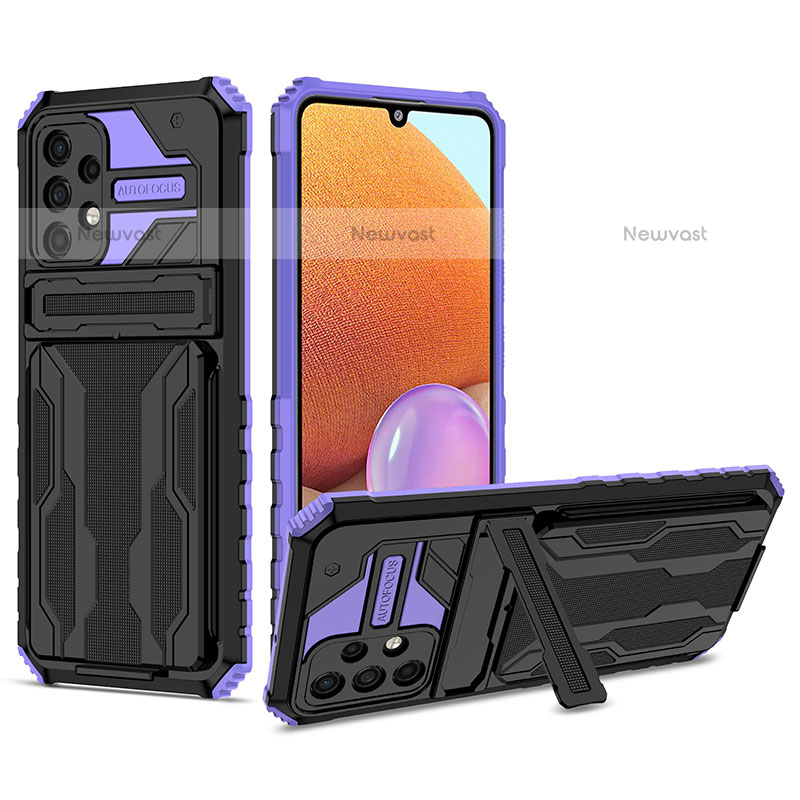 Silicone Matte Finish and Plastic Back Cover Case with Stand YF1 for Samsung Galaxy M32 5G Purple