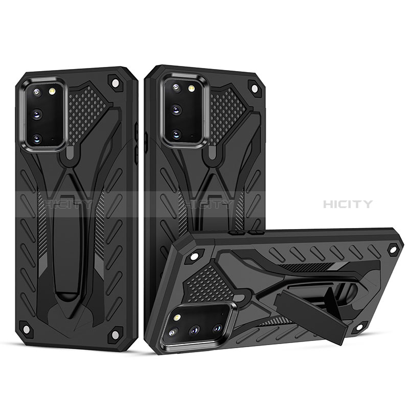 Silicone Matte Finish and Plastic Back Cover Case with Stand YF2 for Samsung Galaxy A03s Black