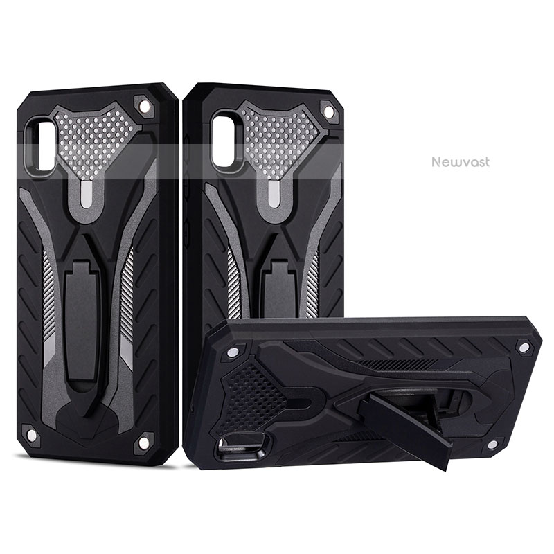 Silicone Matte Finish and Plastic Back Cover Case with Stand YF2 for Samsung Galaxy A10e Black