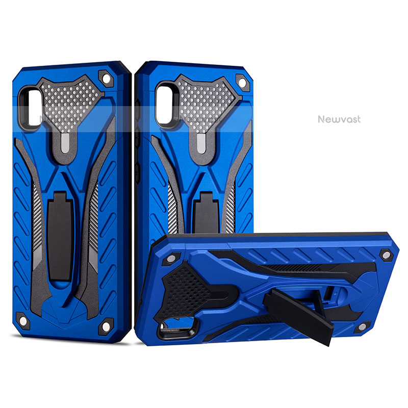 Silicone Matte Finish and Plastic Back Cover Case with Stand YF2 for Samsung Galaxy A10e Blue