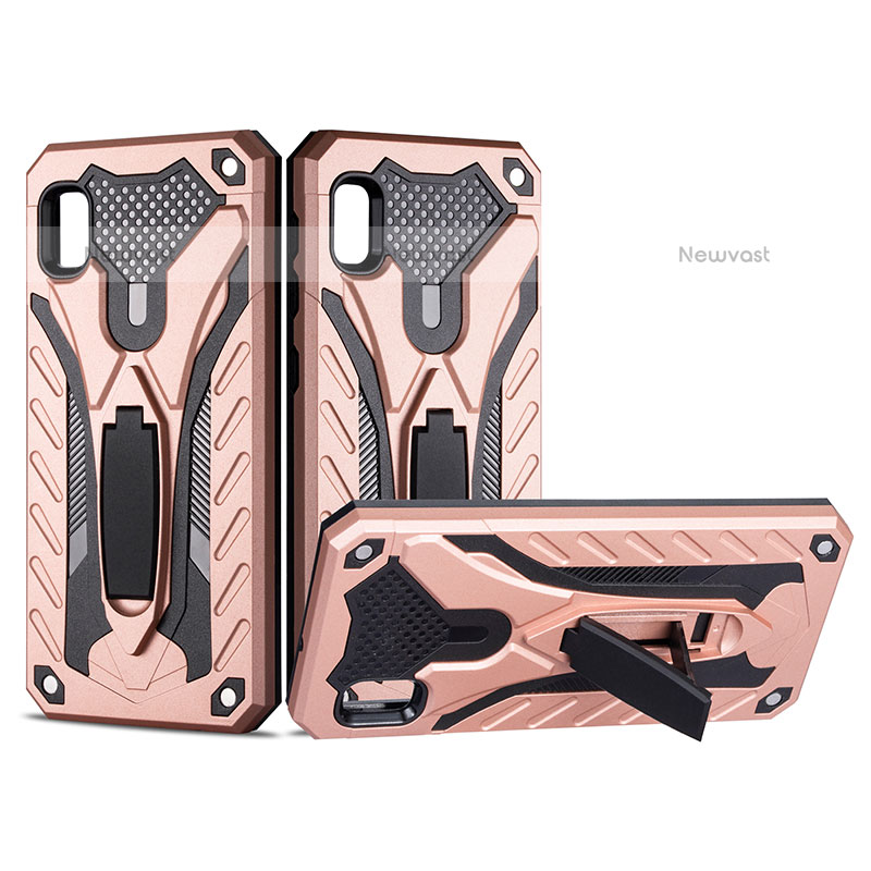 Silicone Matte Finish and Plastic Back Cover Case with Stand YF2 for Samsung Galaxy A10e Rose Gold