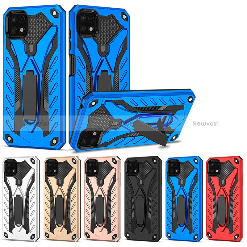 Silicone Matte Finish and Plastic Back Cover Case with Stand YF2 for Samsung Galaxy A22 5G