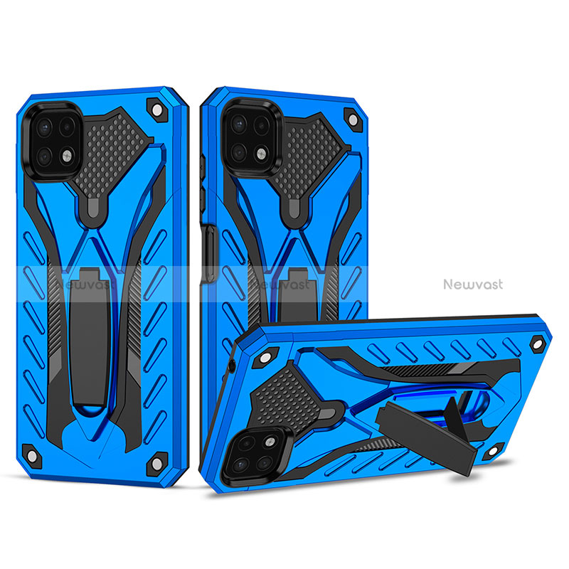 Silicone Matte Finish and Plastic Back Cover Case with Stand YF2 for Samsung Galaxy A22s 5G Blue