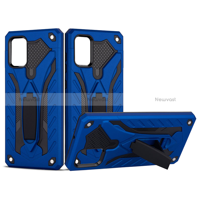 Silicone Matte Finish and Plastic Back Cover Case with Stand YF2 for Samsung Galaxy A51 5G Blue